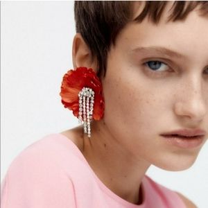 ZARA SPARKLY FLOWER EARRINGS RHINESTONE BLOGGERS FAVORITE